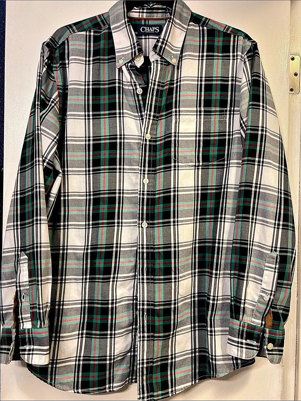 Chaps Plaid Cotton Blend Shirt Size Medium